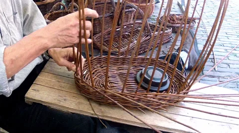 Traditional craft of weaving baskets. Stock Footage 34433923