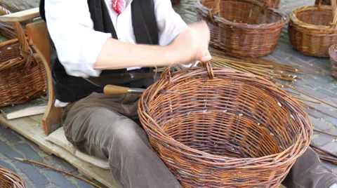 Traditional craft of weaving baskets. Stock Footage 39946076