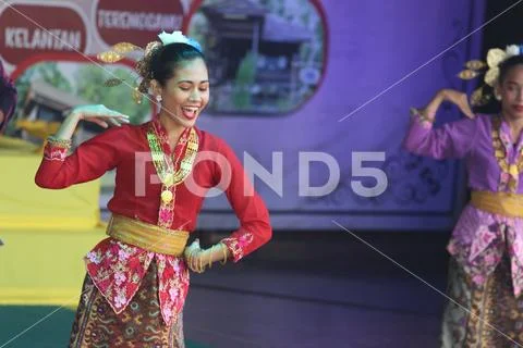 Traditional dance performance in Malacca city by local dancers men and women Stock Photos