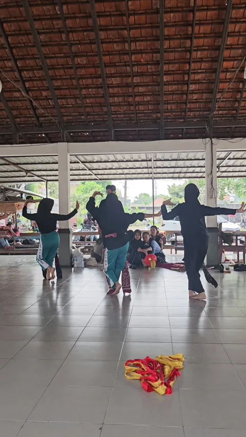 Traditional Dance Practice in an Open Pavilion Atmosphere Stock Footage 292102270