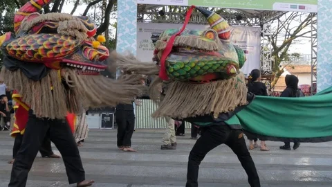 Traditional dancing dragons in Bandung Java Indonesia Stock Footage 82079112