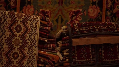 Traditional designed carpets with red and white elements Stock Footage 149578201