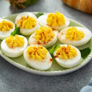 Traditional deviled eggs for Easter brunch Stock Photos