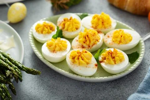 Traditional deviled eggs for Easter brunch Stock Photos
