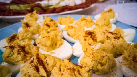 Traditional deviled eggs Stock Photos