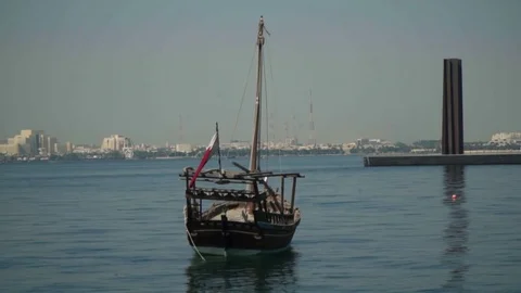 Traditional Dhow Boat in Doha Stock Footage