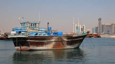 Traditional dhow in Doha, Qatar Stock Footage 57754304