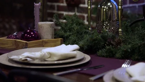 Traditional dishware on Christmas table Stock Footage 100188909