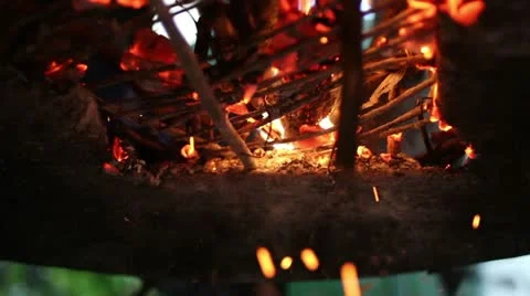Traditional distillation of rakia (oven - bottom - close up)_1 Stock Footage