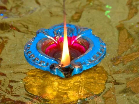 Traditional Diya Lamp Lit in night In Diwali, Deepabali Stock Photos