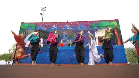 Traditional dolls during the performance in puppet theater, Bangkok, Thailand Stock Footage 109448480