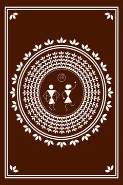 Traditional dot pattern encircles two joyful human figures Stock Illustration