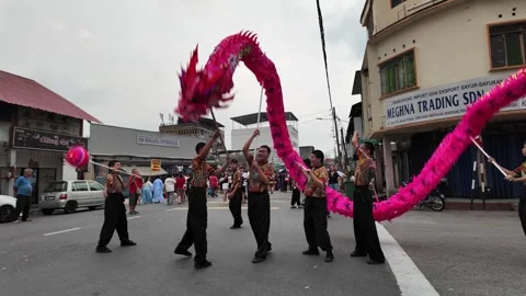 Traditional Dragon Dance Performance During Mooncake Festival Видео 345930215