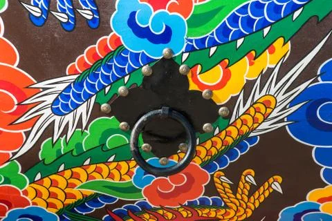 Traditional drum pattern and Knob in South Korea. Close-up Stock Photos