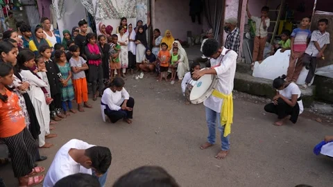 Traditional Drum Performance During a Street Play Video stock 341519016
