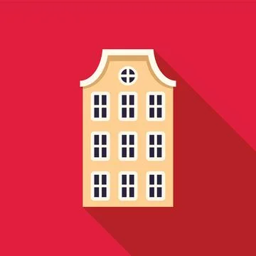 Traditional dutch building casting long shadow on red background Ilustración de archivo