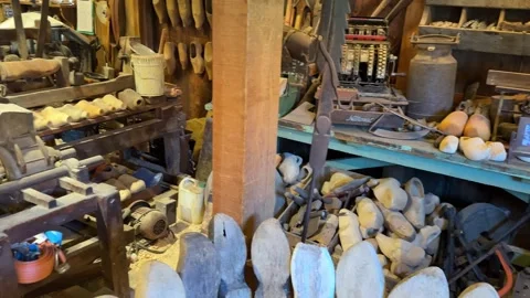 Traditional Dutch clogs or klompen at wooden shoe workshop in Zaanse Schans Stock-Footage 281633360