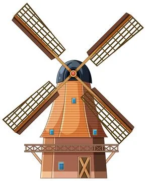 Traditional Dutch Windmill Vector Illustration with Wooden Blades Illustrazione stock