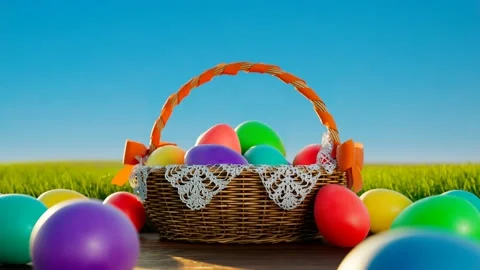 Traditional Easter basket full of cloured eggs while spring celebration. Stock Footage 158247476