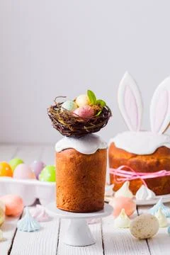 Traditional Easter bread with funny and tasty decor on top Stock Photos