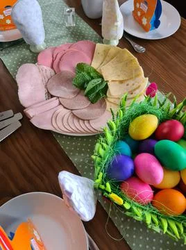 Traditional Easter breakfast Stock Photos