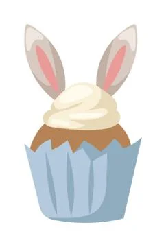 Traditional easter bunny cake white sweet icing, sprinkles, holliday burning Stock Illustration