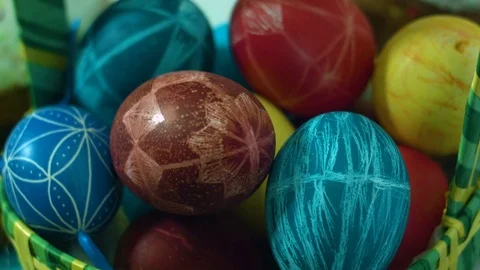 A traditional Easter cake and a basket with Easter eggs Stock Footage 74822218