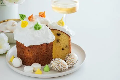 Traditional Easter Cake with Eggs. Festive Holiday Dessert Stock Photos