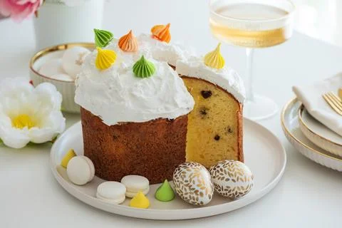Traditional Easter Cake with Eggs. Festive Holiday Dessert Stock Photos