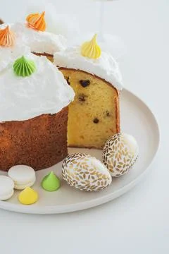 Traditional Easter Cake with Eggs. Festive Holiday Dessert Stock Photos