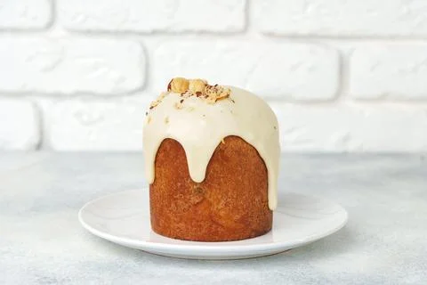 Traditional Easter cake with nuts on gray background Stock Photos