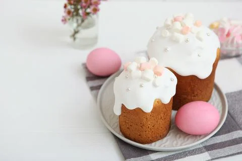Traditional easter cake on the table. Traditional treats for Easter. Stock Photos