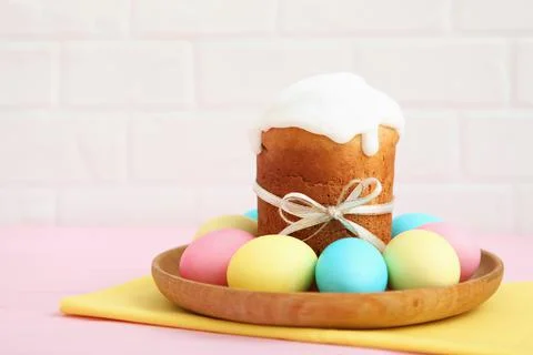 Traditional easter cake on the table. Traditional treats for Easter. Photos