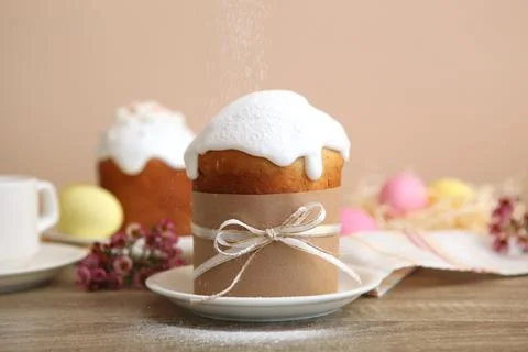 Traditional easter cake on the table. Traditional treats for Easter. Stock Photos
