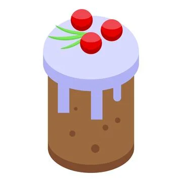 Traditional easter cake with white icing and red berries isometric view Stock Illustration