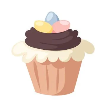 Traditional easter cake white sweet icing, sprinkles, holliday burning candle Stock Illustration