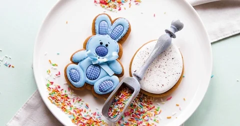 Traditional Easter cookies. Top view, rotation Stock Footage 124135672