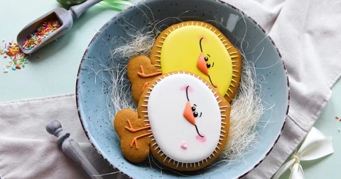 Traditional Easter cookies. Top view, rotation Stock Footage 124135728