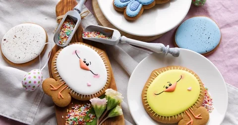 Traditional Easter cookies. Top view, rotation Stock Footage 124135759
