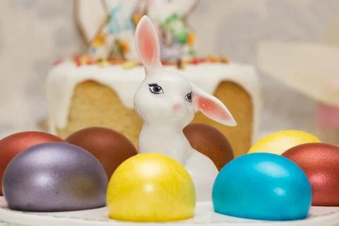 Traditional Easter dinner or brunch with cake. Stock Photos
