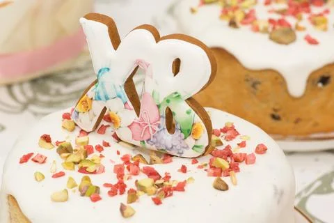 Traditional Easter dinner or brunch with cake. Stock Photos