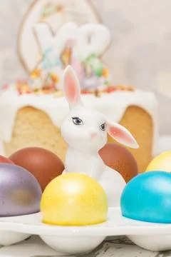 Traditional Easter dinner or brunch with cake. Stock Photos