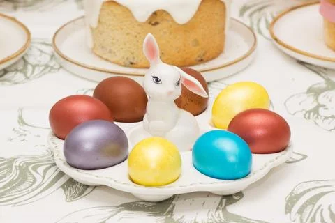 Traditional Easter dinner or brunch with cake. Stock Photos