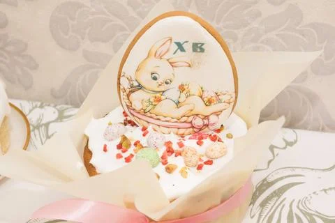 Traditional Easter dinner or brunch with cake. Stock Photos