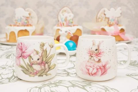 Traditional Easter dinner or brunch with cake. Stock Photos
