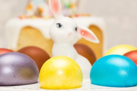 Traditional Easter dinner or brunch with cake. Stock Photos