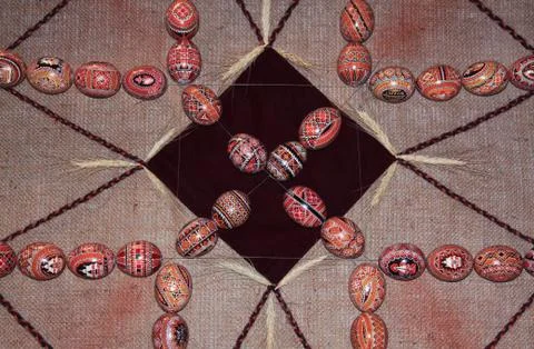 Traditional Easter eggs display in museum, Ukraine Stock Photos