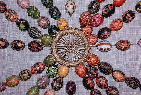 Traditional Easter eggs display in museum, Ukraine Stock Photos