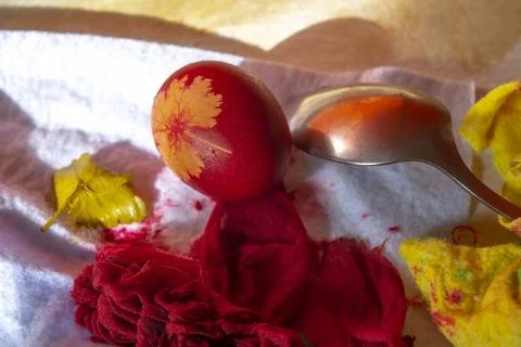 Traditional easter eggs dyed with leaves Stock Photos