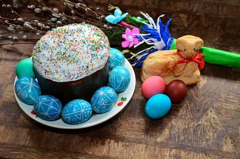 Traditional Easter Paschal wicker basket. Stock Photos
